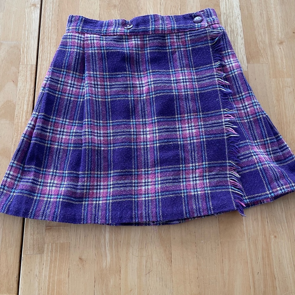 Sheila Strong Sparkle Vintage Purple Wool Blend Plaid Wrap Skirt 5 USA